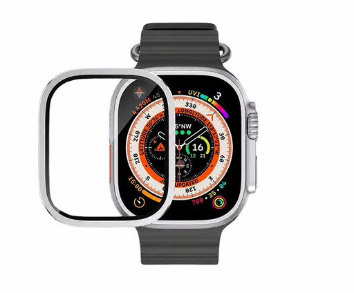 [TG-IWU-TAF-49MM-SI] Clear Tempered Glass for Apple Watch Ultra with Titanium Alloy Frame 49 mm (Silver) (1 Pc)