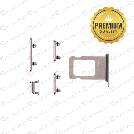[SP-IXSM-ST-PM-WH] Sim Card Tray and Hard Buttons Set For iPhone XS Max (Silver) (Premium) 
