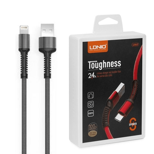 [ACE-LDN-USB-LS63-IOS-GY] LDNIO LS63 Toughness USB-A to Lightning Cable (3 ft) 2.4 A -  (Gray)