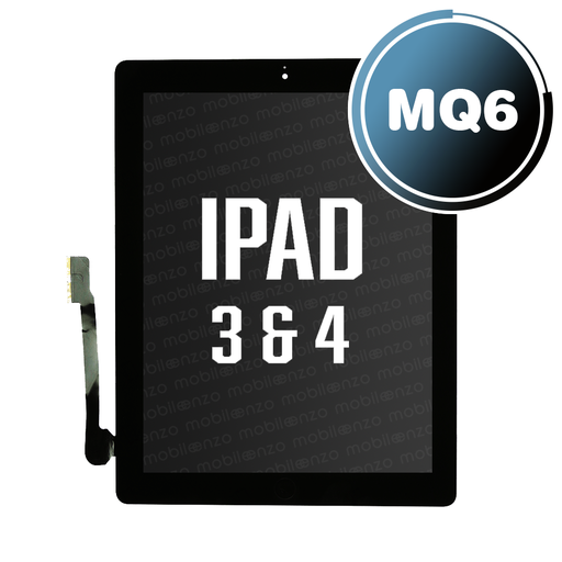 [DGT-IP3-w/H-BK] Digitizer for iPad 3&4 with Home Button & Home Button Flex - Black (Aftermarket: MQ6)
