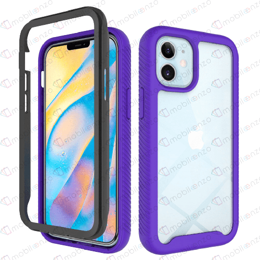 [CS-I12M-HSG-PU] Hard Shell Transparent 3N1 Rugged Edge Back Case for iPhone 12 Mini (5.4) - Purple