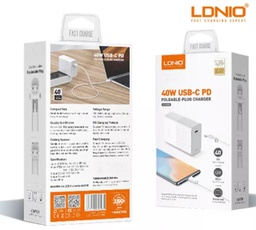 [AC-LDN-A1405Q] LDNIO 40W USB-C PD Fast Wall Charger with Type C to IOS Cable ( Compatible with iPads and Some MacBooks)