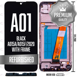 [LCD-A015AMC-WF-BK] LCD Assembly for Galaxy A01 (A015A/A015F/2020 (Micro USB Frame / Narrow FPC Connector) with Frame - Black (Premium/Refurbished) 