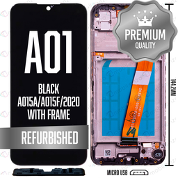 [LCD-A015AMC-WF-BK] LCD Assembly for Galaxy A01 (A015A/A015F/2020 (Micro USB Frame / Narrow FPC Connector) with Frame - Black (Premium/Refurbished)