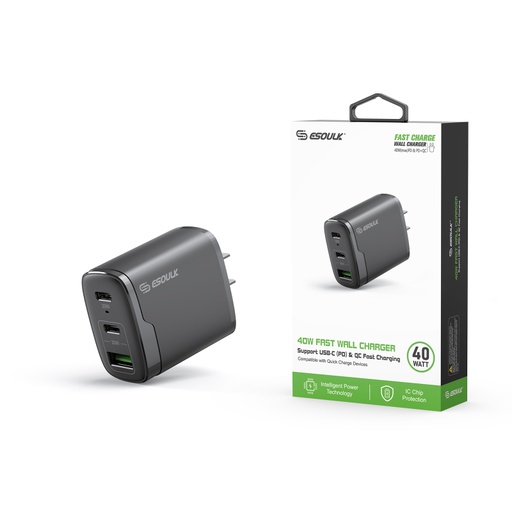 [ACE-EA18P-BK] Esoulk 40W Fast Wall Charger (Black)