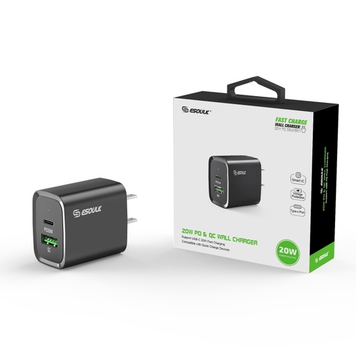 [ACE-EA20-BK] Esoulk 20W PD & QC Wall Charger (Black)