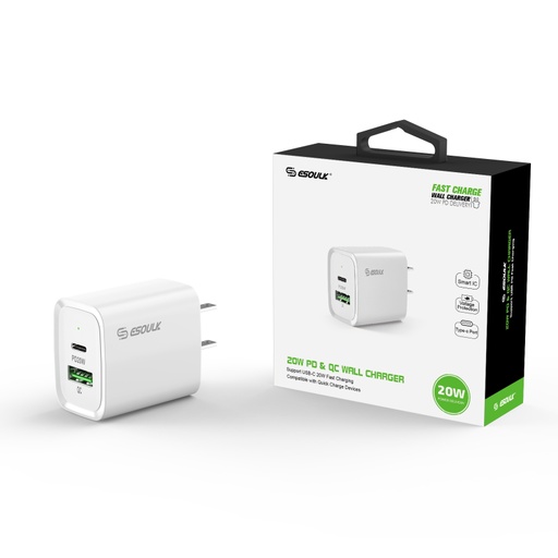 [ACE-EA20-WH] Esoulk 20W PD & QC Wall Charger (White)