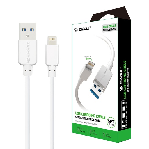 [ACE-EC30P-IP-WH] Esoulk Round Cable For Lightning 1.5A (5 ft)- White