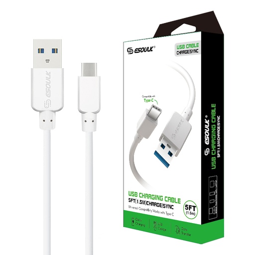 [ACE-EC30P-TPC-WH] Esoulk 5ft Round Cable For Type-C 1.5A - White