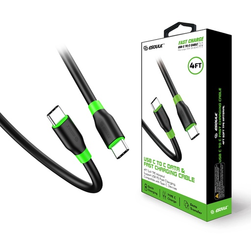 [ACE-EC33P-CC-BK] Esoulk Type-C to C Cable (4 ft / 1.2 M) - Black