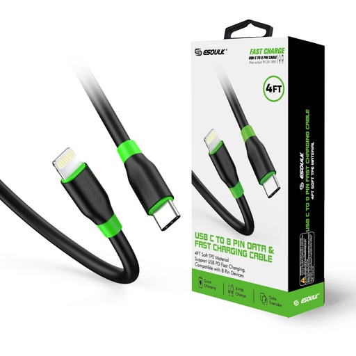 [ACE-EC33P-CL-BK] Esoulk Type-C to Lightning Cable (4 ft) - Black