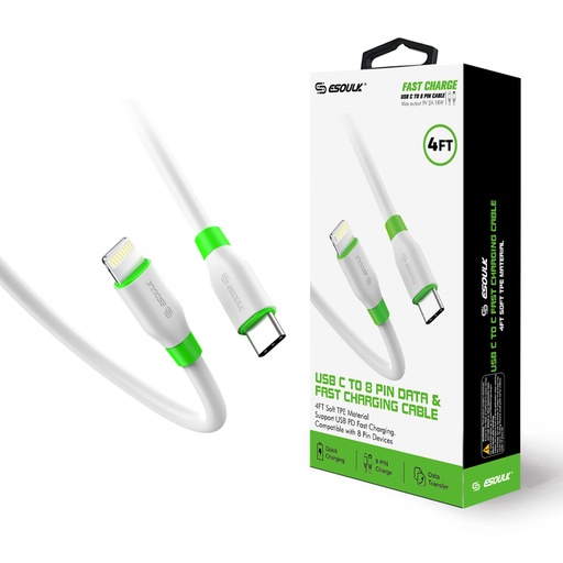 [ACE-EC33P-CL-WH] Esoulk Type-C to Lightning Cable 4ft / 1.2m - White