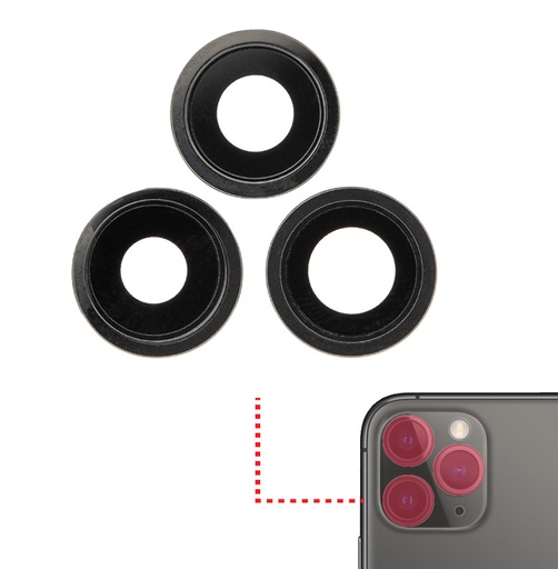 [SP-I11P-BCL-BK] Back Camera Lens With Bracket & Bezel Compatible With Iphone 11 Pro / Pro Max (Black) (Real Sapphire / Premium)