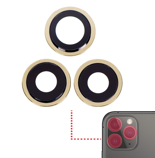 [SP-I12PM-BCLWBB-3S-GO] Back Camera Lens With Bracket / Bezel For iPhone 12 Pro Max (3 Piece Set) (Real Sapphire / Premium) (Gold)