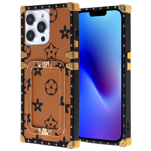 [CS-I14M-LBS-BR] Luxury Back Stand case for iPhone 14 Plus - Brown