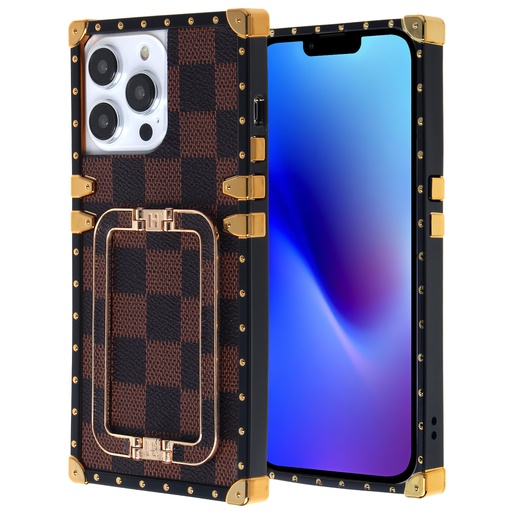 [CS-I14M-LBS-DBW] Luxury Back Stand case for iPhone 14 Plus - Dark Brown 