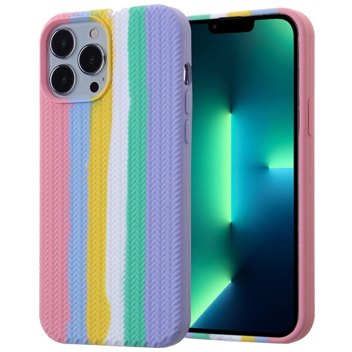 [CS-I14M-SFB-YLRW] Silicone Fiber Case for iPhone 14 Plus - Yellow Rainbow