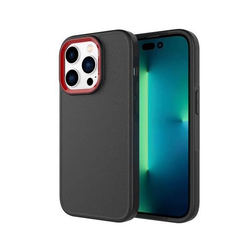 [CS-I14P-MLC-BKRD] Metal Camera Circle Case for iPhone 14 Pro - Black & Red Camera Frame