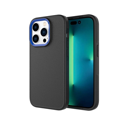 [CS-I14PM-MLC-BKBL] Metal Camera Circle Case for iPhone 14 Pro Max - Black & Blue Camera Frame