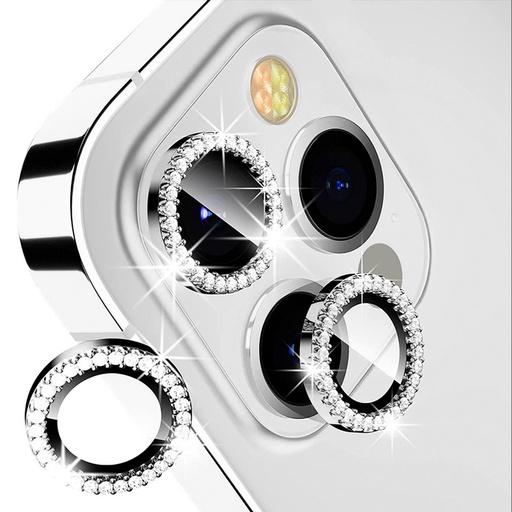 [TG-I13PM-DCL-SI] Diamond Camera Lens w/HD Tempered Glass  for iPhone 13 Pro / 13 Pro Max (Silver)