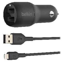 [CCD001BT1MBK] Belkin - Boost Up Charge Dual Port Usb A Car Charger 24w With Apple Lightning Cable 3ft - Black