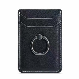[AC-CH-CHRP-BK] PU Leather Card Holder Ring Pouch with 3M Adhesive - Black