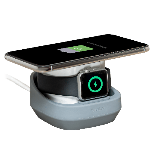 [WWDDWINTVNV] Ventev - Wireless Watchdock Duo Wireless Charging Pad 10w And Apple Watch Charger - White And Gray