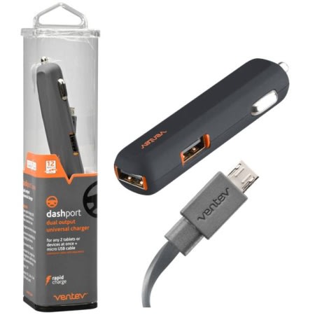 [VPAR2240MICVNV] Ventev - 24w Dashport R2240 Dual Usb A Car Charger And Usb A To Micro Cable 3.3ft - Gray