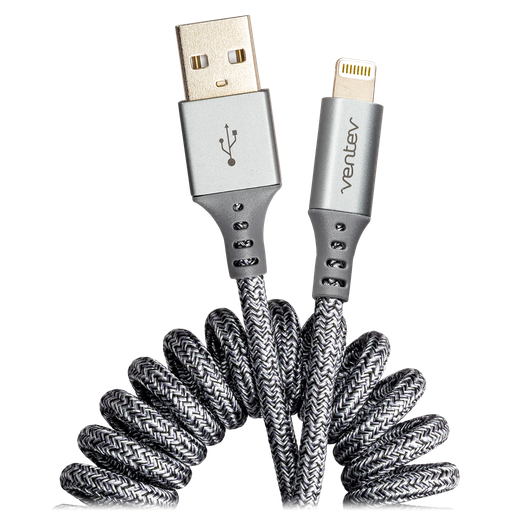 [COILCABTGVNV] Ventev - Chargesync Helix Coiled Usb A To Apple Lightning Cable - Heather Gray