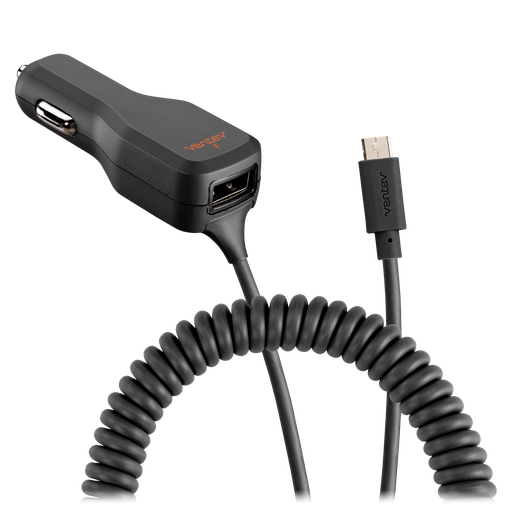 [R2340CMCRVNV] Ventev - 17w Dashport R2340c Dual Car Charger With Usb A And Connected Micro Usb Cable - Gray