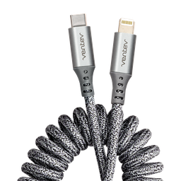 [HC3-GRY252382] Ventev - Chargesync Helix Coiled Usb C To Apple Lightning Cable 3ft - Gray