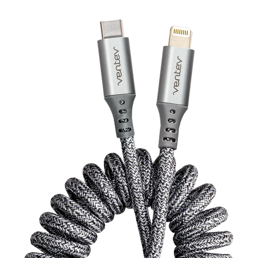 [HC3-GRY252382] Ventev - Chargesync Helix Coiled Usb C To Apple Lightning Cable 3ft - Gray