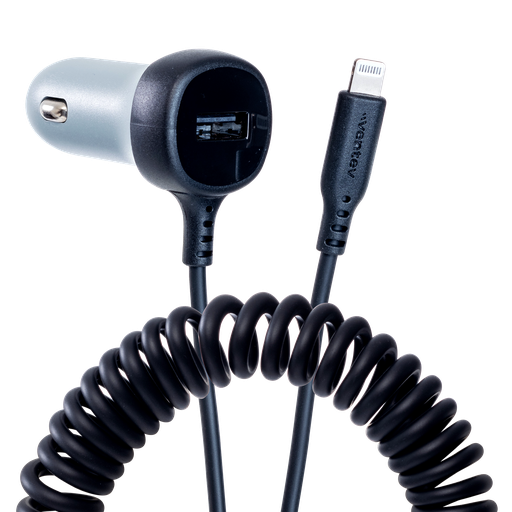 [CC27-ACAPL257364] Ventev - 12w Usb A Car Charger With Attached 15w Apple Lightning Cord - Dark Gray