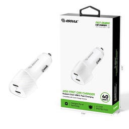 [AC-EK-2001WH] Esoulk 40W Dual Type-C Port Fast Car Charger - White