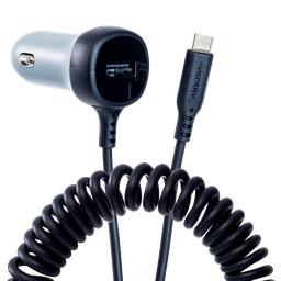 [CC27-ACAPC257365] Ventev - 12w Usb A Car Charger W /  Attached 15w Usb C Cord - Dark Gray