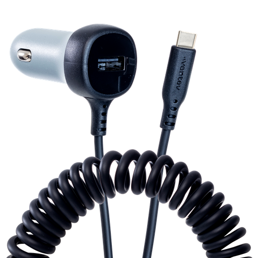 [CC27-ACAPC257365] Ventev - 12w Usb A Car Charger W /  Attached 15w Usb C Cord - Dark Gray