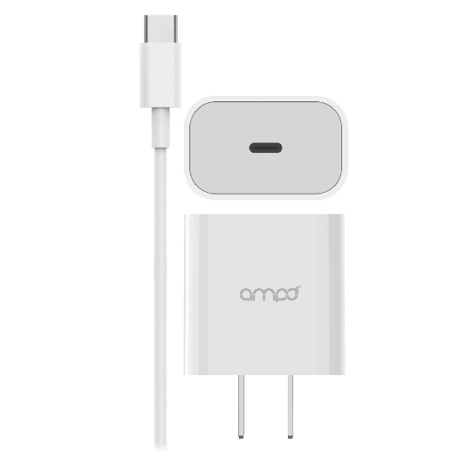 [AA-2IN1WALLPDFAST-WHT] Ampd - Pd Fast 20w Usb C Wall Charger With Usb C To Usb C Cable 4ft - White