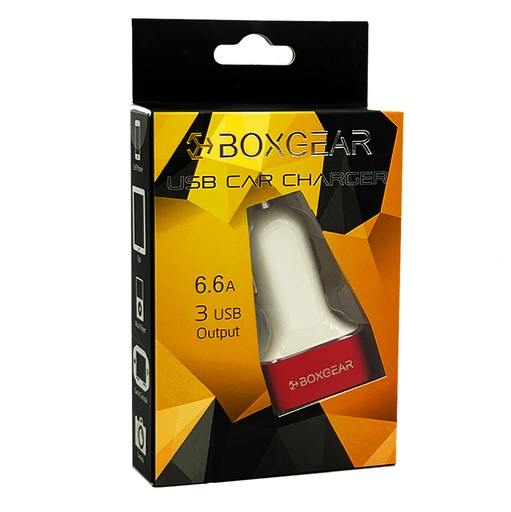 [ACE-BGCC-WHRD] Boxgear Fast Car Charger (6.6 A) 3 USB-A Output - - White & Red Head