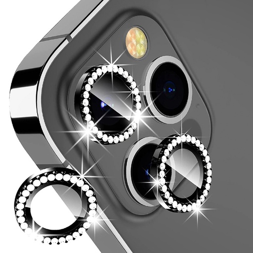 [TG-I15PM-DCL-BK] Diamond Camera Lens w/HD Tempered Glass  for iPhone 15 Pro / 15 Pro Max (Black)