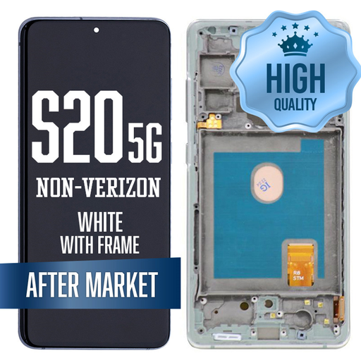 [LCD-S20-WF-HQ-WH] OLED Assembly for Samsung Galaxy S20 With Frame - White (Non-Verizon 5G UW Frame) (High Quality - Aftermarket)