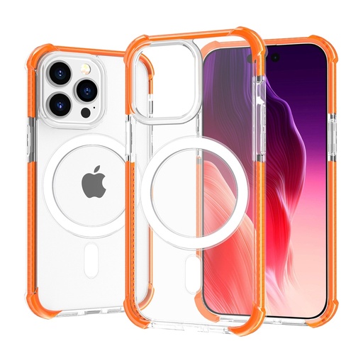 [CS-I14PM-MHEC-ORE] Hard Elastic Clear Case with Magsafe for iPhone 14 Pro Max - Orange Edge