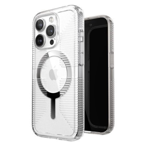 [150503-3223] Speck - Gemshell Grip Magsafe Case For Apple Iphone 15 Pro - Clear And Chrome