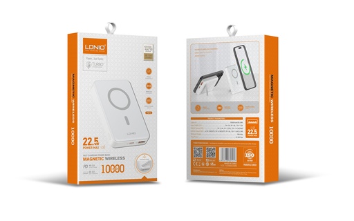 [ACE-LDN-PQ16-10000-WH-PB] LDNIO PQ16 10000 mAh Magnetic Wireless Power Bank (White) (Ground Shipping Only)
