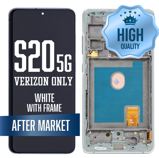 [LCD-S20-WF-HQ-WH-V] OLED Assembly for Samsung Galaxy S20 With Frame - White (Verizon 5G UW Frame) (High Quality - Aftermarket)