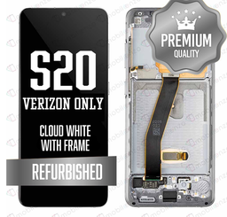 [LCD-S20-WF-WH-V] OLED Assembly for Samsung Galaxy S20 With Frame - Cloud White (Verizon 5G UW Frame) (Refurbished)