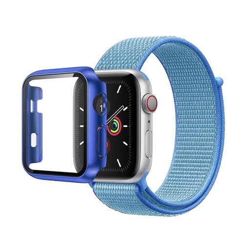 [CS-IW42-NWT-BL] N-Loop Weave Band & Bumper w/Tempered Glass For iWatch 42mm - Blue