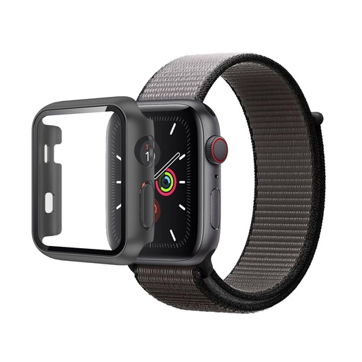 [CS-IW42-NWT-BKGY] Nylon Weave iWatch Band & Bumper w/tempered glass 42mm - Black Gray