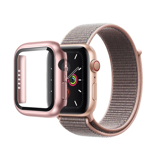 [CS-IW44-NWT-ROGO] N-Loop Weave Band & Bumper w/Tempered Glass For iWatch 44mm - Rose Gold
