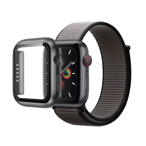 [CS-IW44-NWT-BKGY] Nylon Weave iWatch Band & Bumper w/tempered glass 44mm - Black Gray