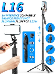 [AC-SS-L16] Long Selfie Stick Tripod with Bluetooth Remote Shutter and LED Lights (L16-155cm)